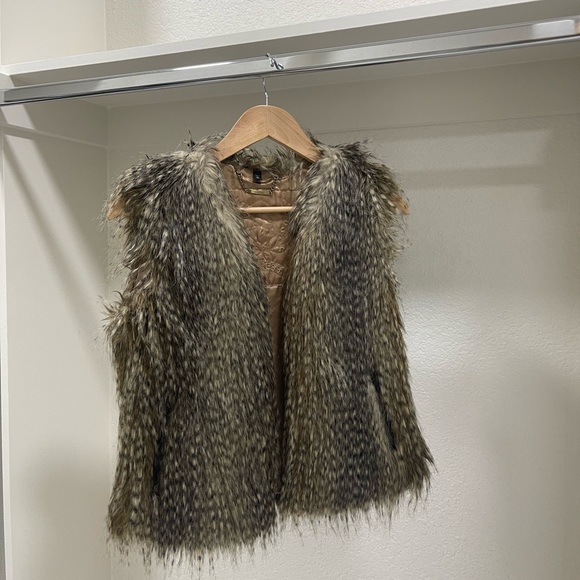 Printed Peacock-faux fur teddy vest jacket coat winter chic winter express - Picture 4 of 15